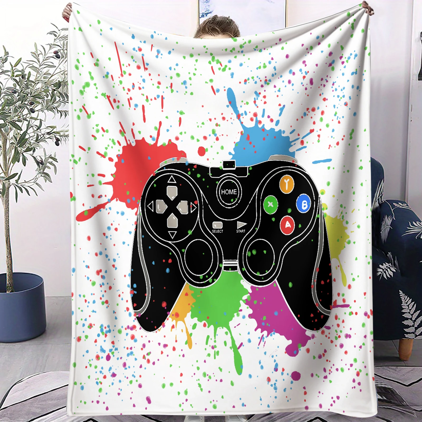 Colorful game controller pattern Flannel printed blanket suitable for all seasons suitable for living room office sofa travel