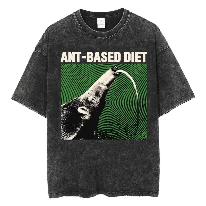 Destroy of colonies anteater Japanese vintage washed T shirt men fashion casual cozy T-shirts Harajuku high quality T-shirt Y2K