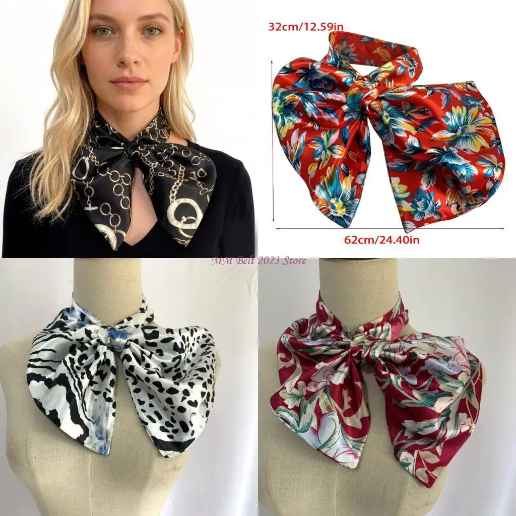 49ME & Even Leopard Print Scarf Durable Silk Fabric Multifunction Faux Silk Scarf for Professional Or Everyday Styling
