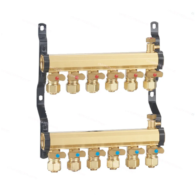 All Copper Brass Floor Heating  Natural Color Large Flow 6 Ways Geothermal Water Separator, Heating Pipe Control Valve Fittings
