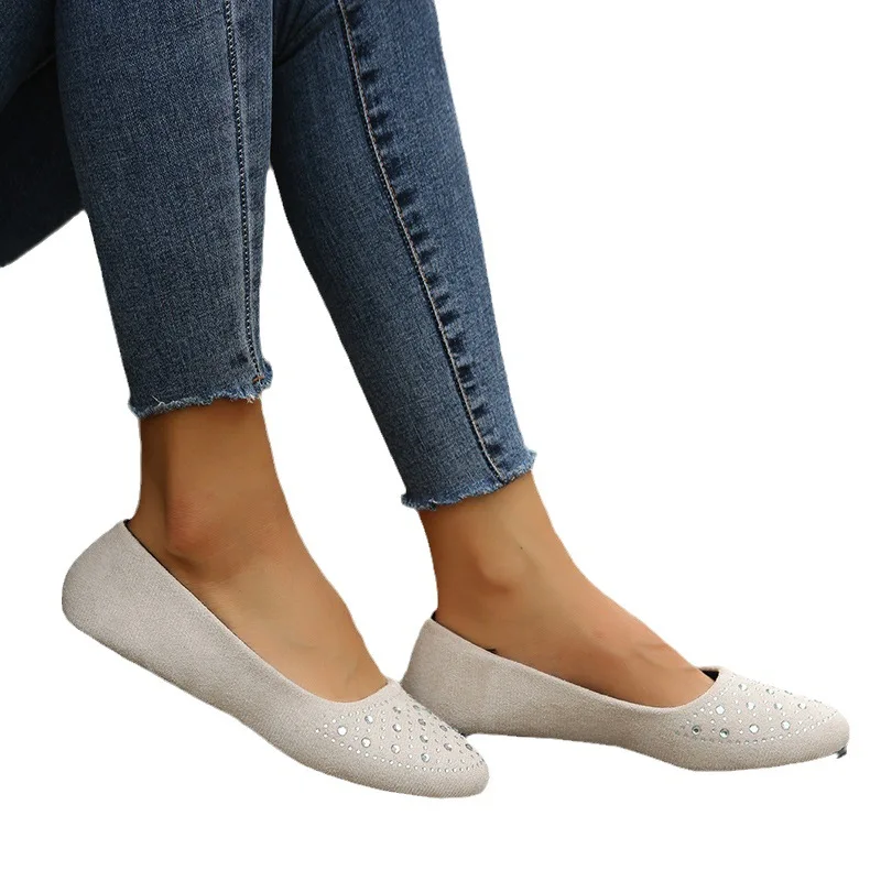 Nuove donne Bling Flats tinta unita appartamenti neri per le donne Slip On Shallow Comfort appartamenti pieghevoli per le donne scarpe con tacco piatto marrone