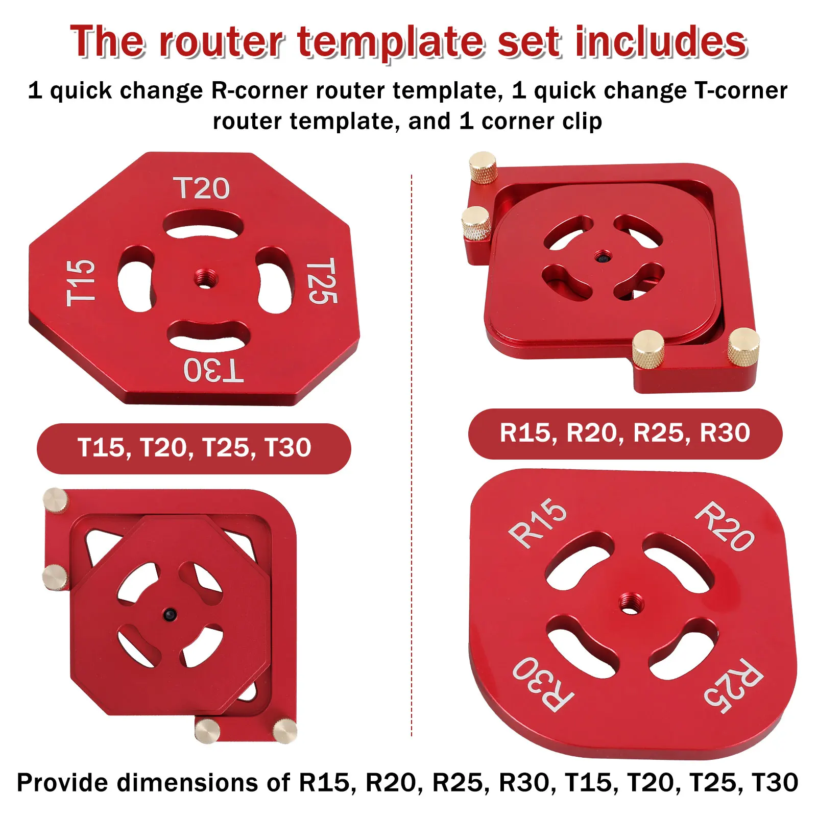 3Pcs Corner Routing Template Set Aluminum  Round Corner Chamfer Template Precise Radius Jig Router Template for Workbench Edge