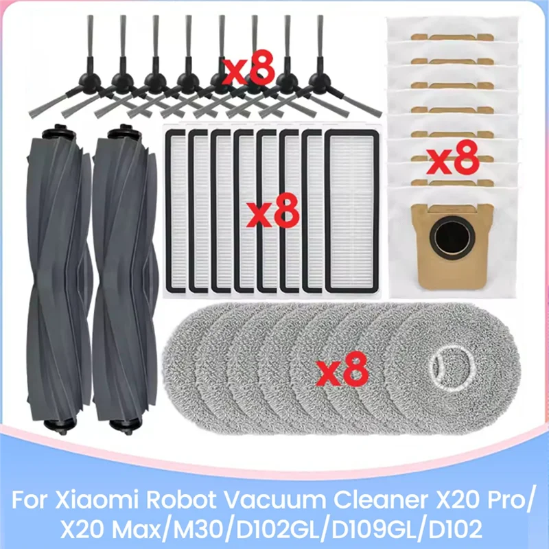 

For Xiaomi X20 Pro/X20 Max/M30/D102GL/D109GL/D102 Robot Vacuum Cleaner Replacement Parts Brush Hepa Filter Mop Cloth Dust Bag