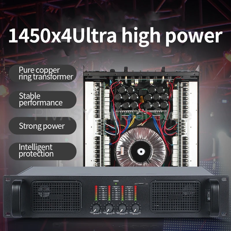 1450W*4 High Power Professional Sound Amplifier 4 Channel Hifi Enthusiast Digital Subwoofer Amplifier Stage Home Audio Amplifier