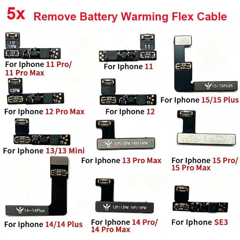 

5pcs For iPhone SE3 11 12 13 14 15 Pro Max Battery Repair Flex Cable External Jumper Diagnostic Tool Remove Unknown Part Warning