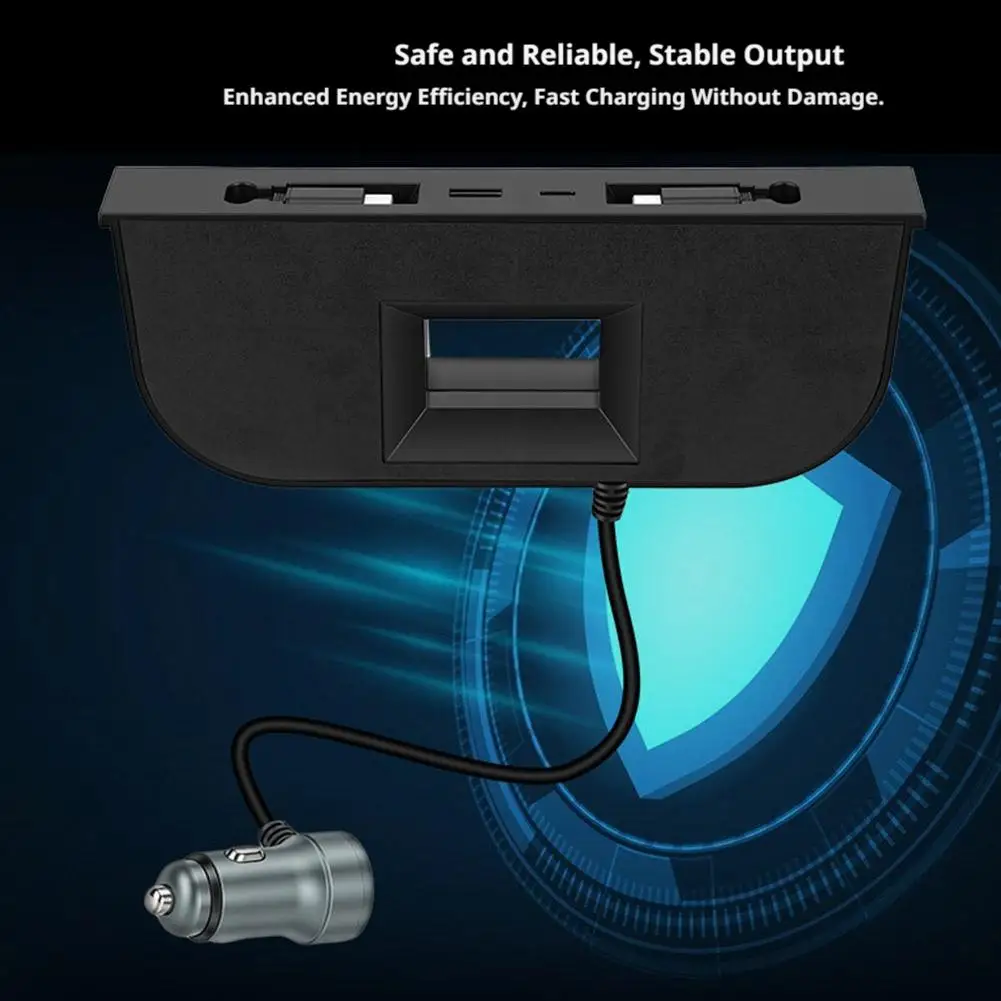 Center Console Expansion Dock Hub For Tesla Model 3/Y Hidden Dual Retractable Cables Fast Charging Multi-Port USB Expansion Dock