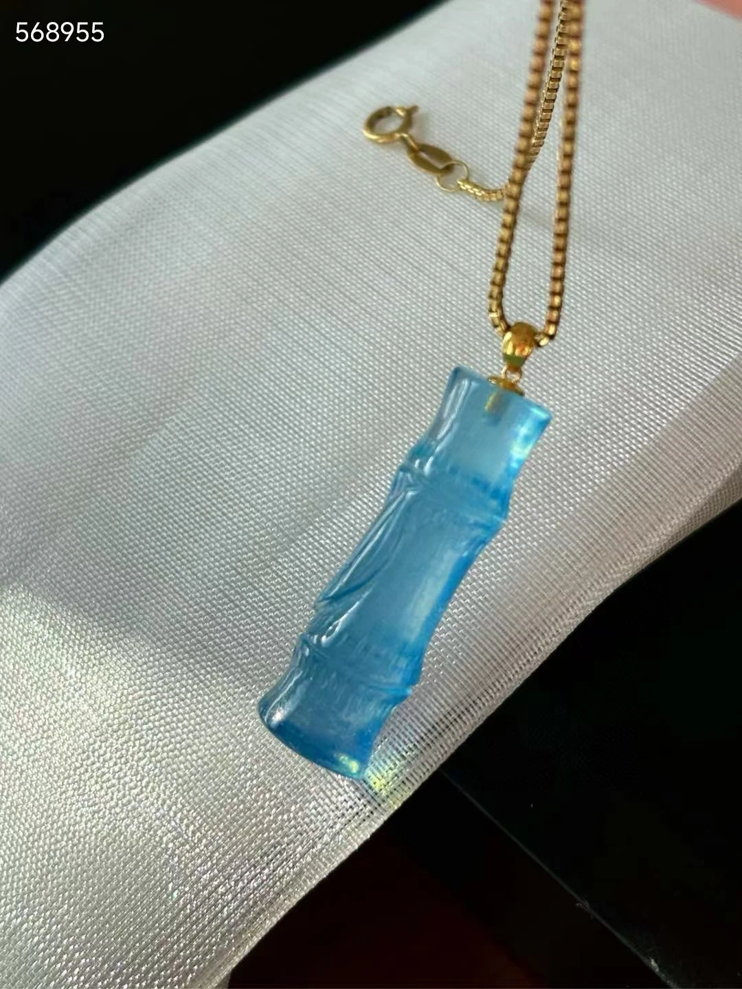 

Natural Blue Aquamarine Bamboo Pendant Necklace 30x8.5mm oval Aquamarine Women Fashion Jewelry AAAAAA