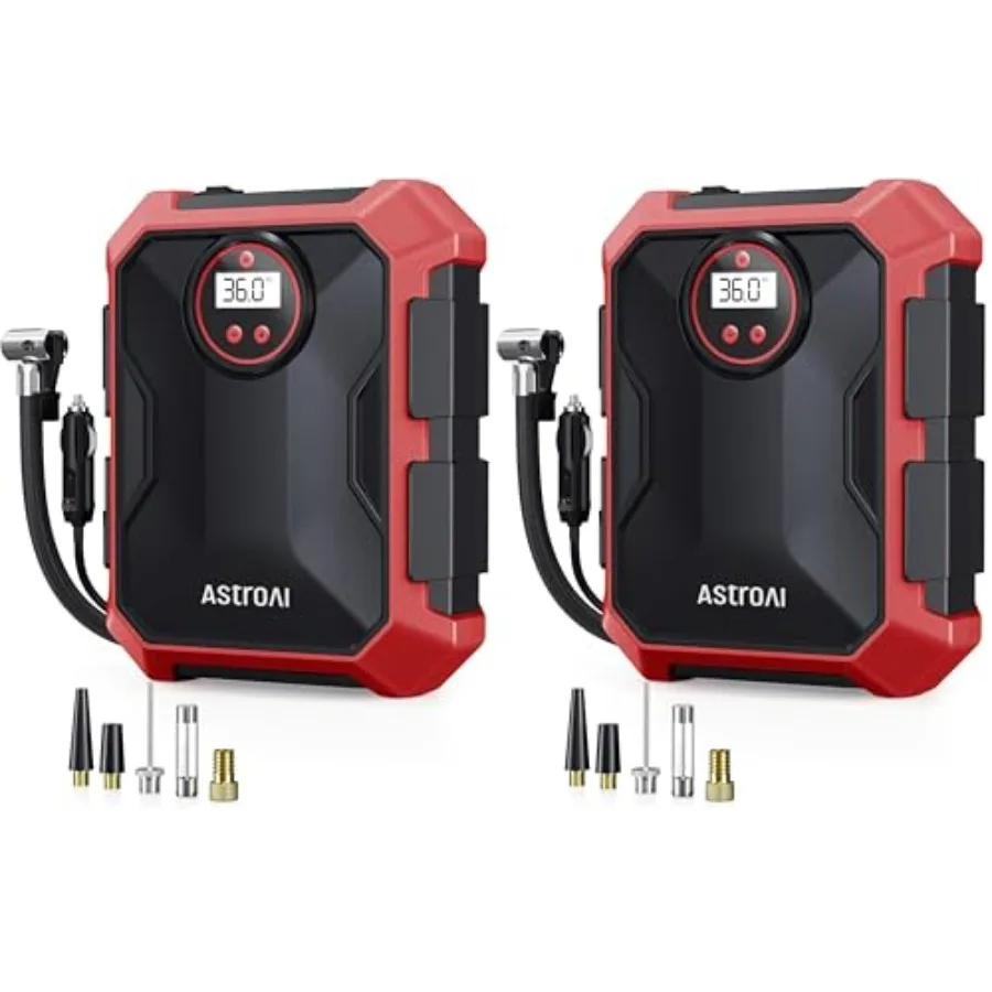 

Portable Air Compressor and Tire Inflator - 12V DC Auto Accessory with LED Light and Digital Display - 100PSI for Car Bicycle a