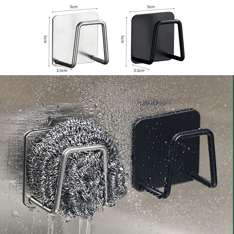 

Kitchen Stainless Steel Sink Sponges Holder Self Adhesive Drain Drying Rack Kitchen Wall Hooks Accessories Storage Organizer