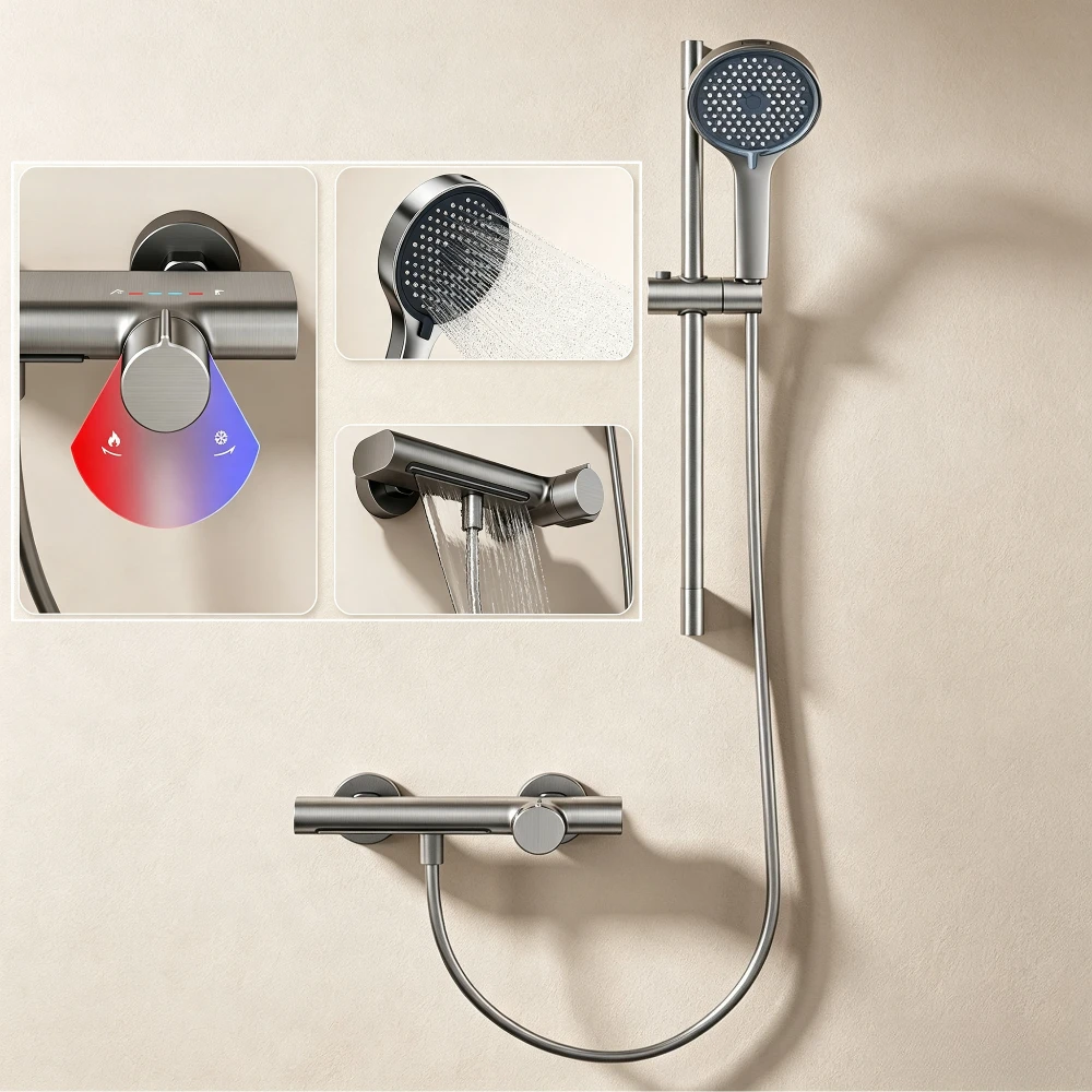 2-ways Water Outlet Showers System Set Wall Mounted Bathroom Shower Faucet Set Aluminum Shower Mixer Crane with Hand Shower Set