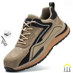 Zapatos de seguridad transpirables para hombre y mujer, zapatillas de soldadura con punta de acero, antigolpes, con tira reflectante, para verano