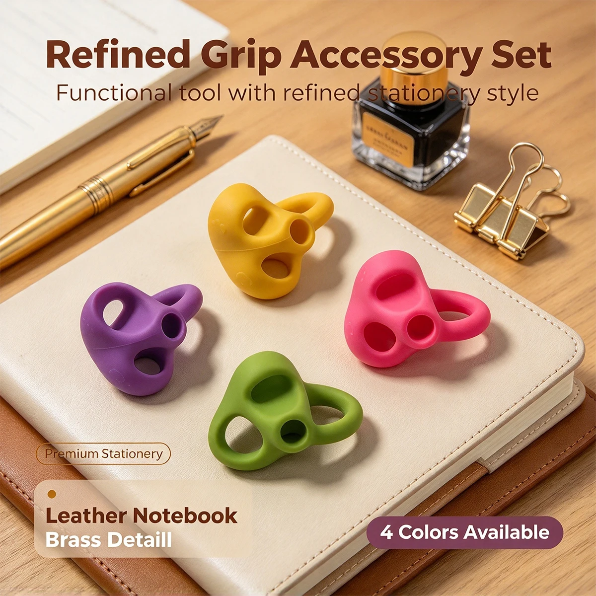 Silicone pen holder, 10 piece set of colored writing pen holding aids, soft handle for writing posture control