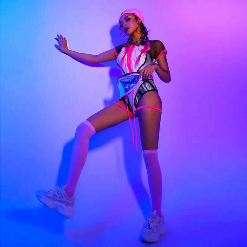 Streetwear kobiety ubrania hiphopowe Gogo kostium tancerza Rave zestaw odzież na festiwal muzyczny kostium sceniczny strój tancerza jazzowego DL9709 — zdjęcie 4