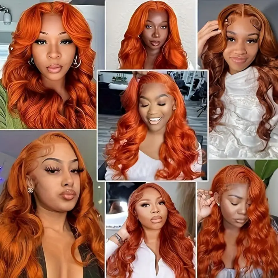 Peluca con malla Frontal de jengibre naranja ondulado con cuerpo de cabello humano 13X4, peluca de color prearrancada Frontal de encaje 13X6 Hd para mujeres negras de 30 y 36 pulgadas
