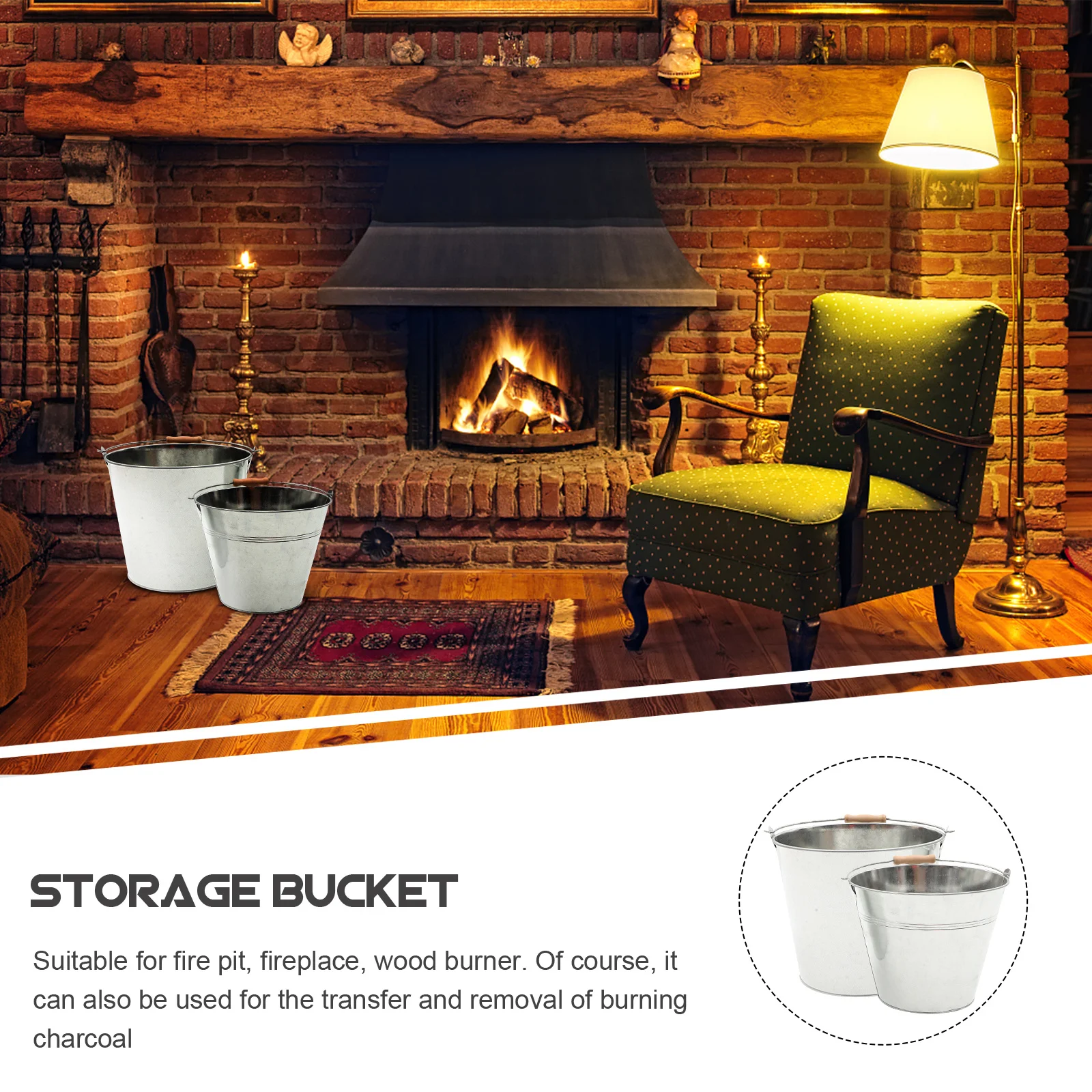 

2Pcs Iron Fire Pit Ash Buckets Large Capacity Fireplace Bucket Charcoal Holder Metal Coal Storage Bucket for Bbq Grill