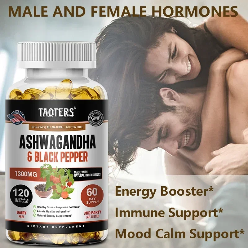 Ashwagandha with Black Pepper Extract - 1300 Mg, Mood & Energy Support Supplement, Immunity, Gluten & Soy Free