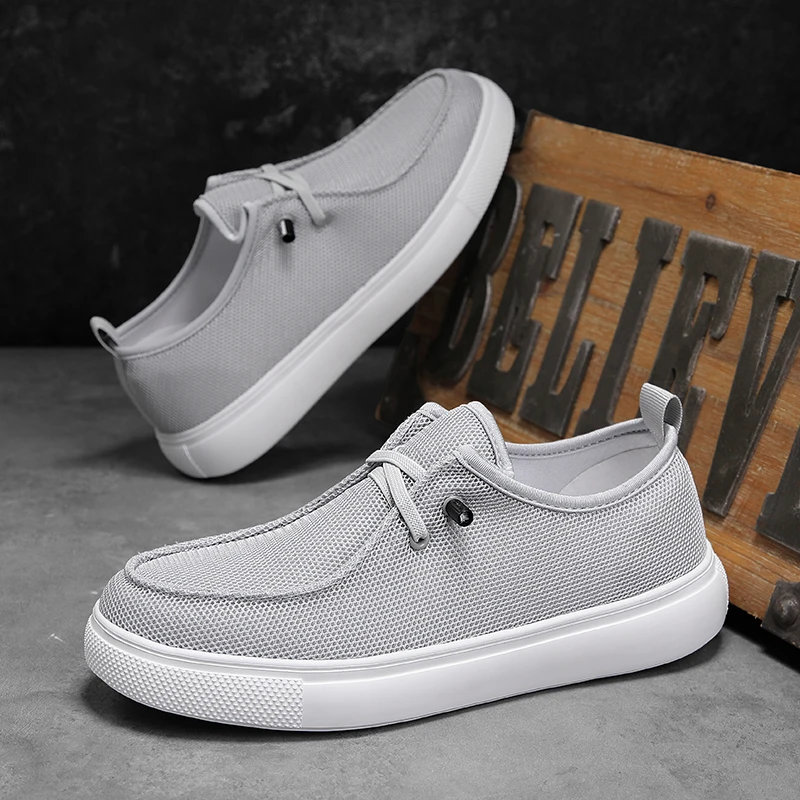 Men's Lace Up Loafers for Casual Wear, Lightweight Wide Canvas Loafers with Wide Toe Boxes, Boat Flat Walking Shoes Lazy People