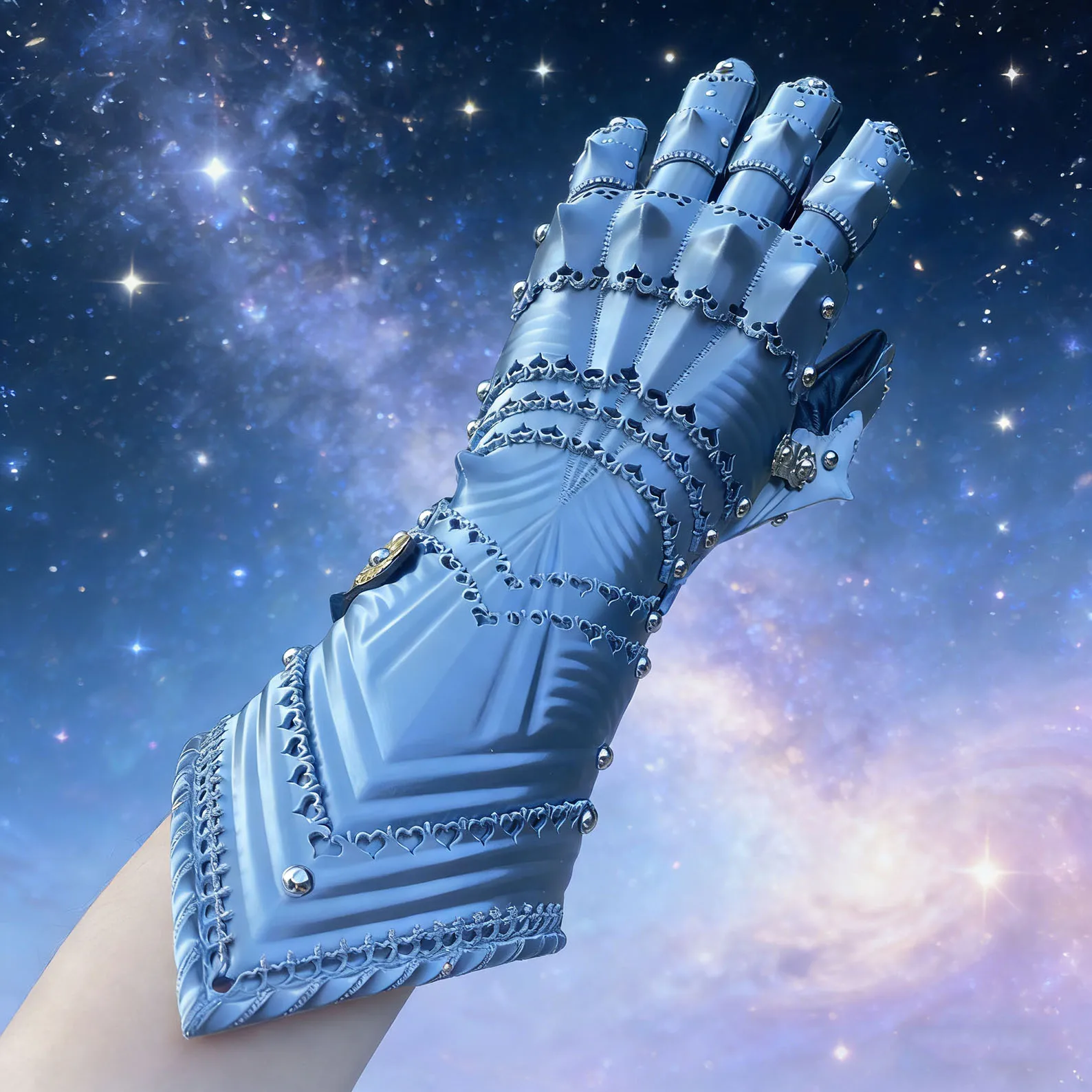 

Рукавицы рыцаря в стиле фэнтези, средневековые доспехи, перчатки с серебряными заклепками и золотыми деталями, реквизит для косплея PETG с 3D принтом, подарок для него/еи