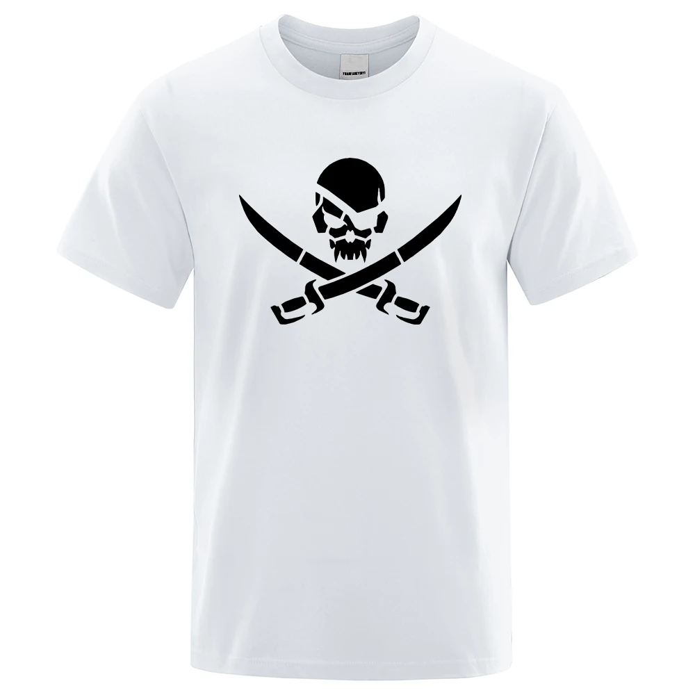 Pirate Skull Logo Funny Print T-Shirts Men Fashion Loose Tshirs Breathable Summer T-Shirts 100% Cotton Oversize Mens Tee Clothes