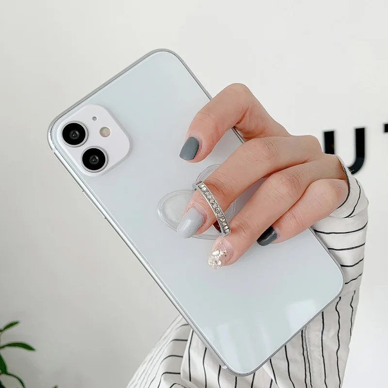 Cell Phone Ring Holder Stand Diamond Transparent Finger Grip Clear 360° Degree Rotation Kickstand Compatible IPhones