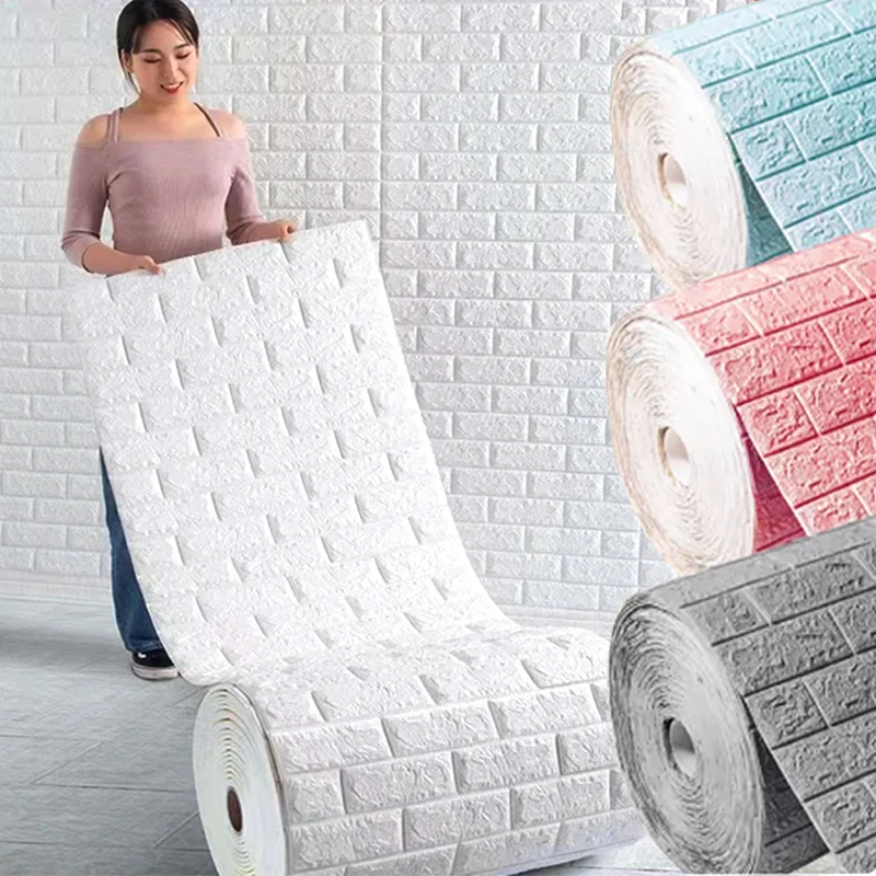 70cmx1m/2m/3m/5m/10m Wallpaper Brick 3D Wall Sticker Foam Self Adhesive DIY Living Room Decor Waterproof Paper