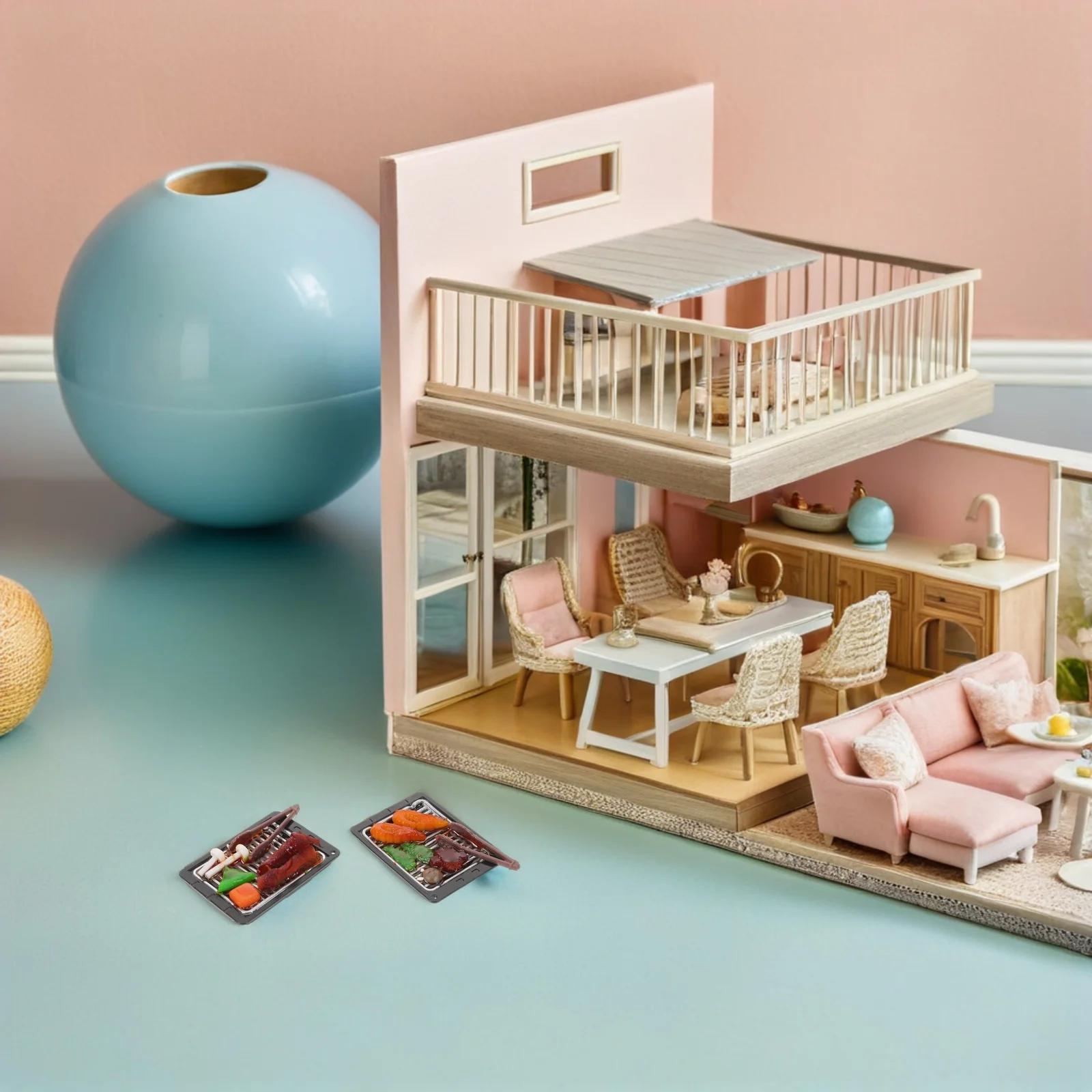 6個入りミニBBQクッキングセット - 人工肉付きの詳細なシミュレーショングリル - キッチンロールプレイシーンや想像力豊かな遊びに最適