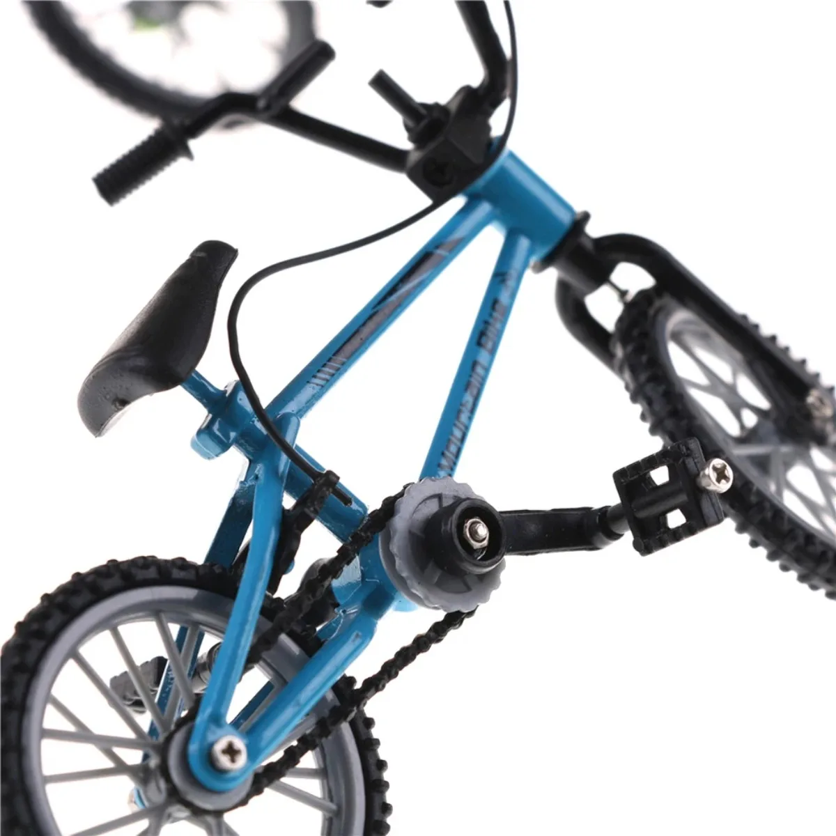 Mini modelo de bicicleta de aleación con estante de estacionamiento, decoración fundida, dedo de montaña de Metal, bicicleta azul, simulación, regalo para niños, juguetes para niños