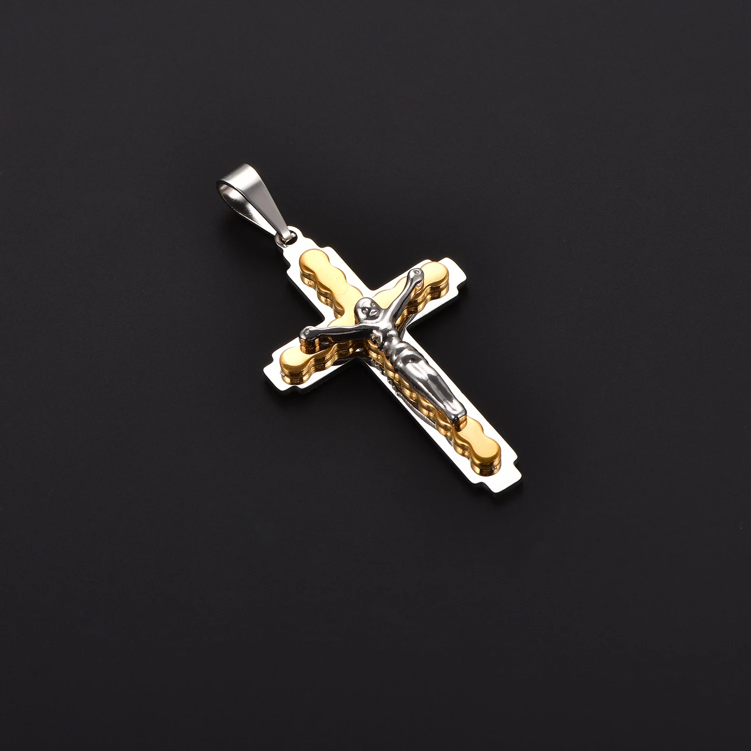 Jesus Kreuz Kruzifix Anhänger Edelstahl Goldfarben Christliche Anhänger Religiöser Schmuck Zubehör Jubiläumsgeschenk – Detail 6