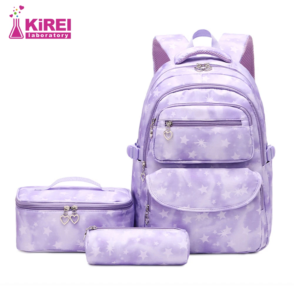 

Cartoon star print girl school backpack children's schoolbag lunch box stationery box three-in-one multi-functional storage bag