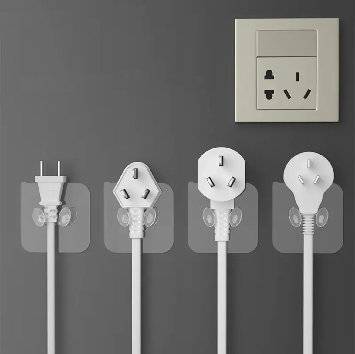 Wall Storage Hook Punch-free Power Plug Socket Holder Kitchen Stealth Hook Wall Adhesive Hanger for Bathroom