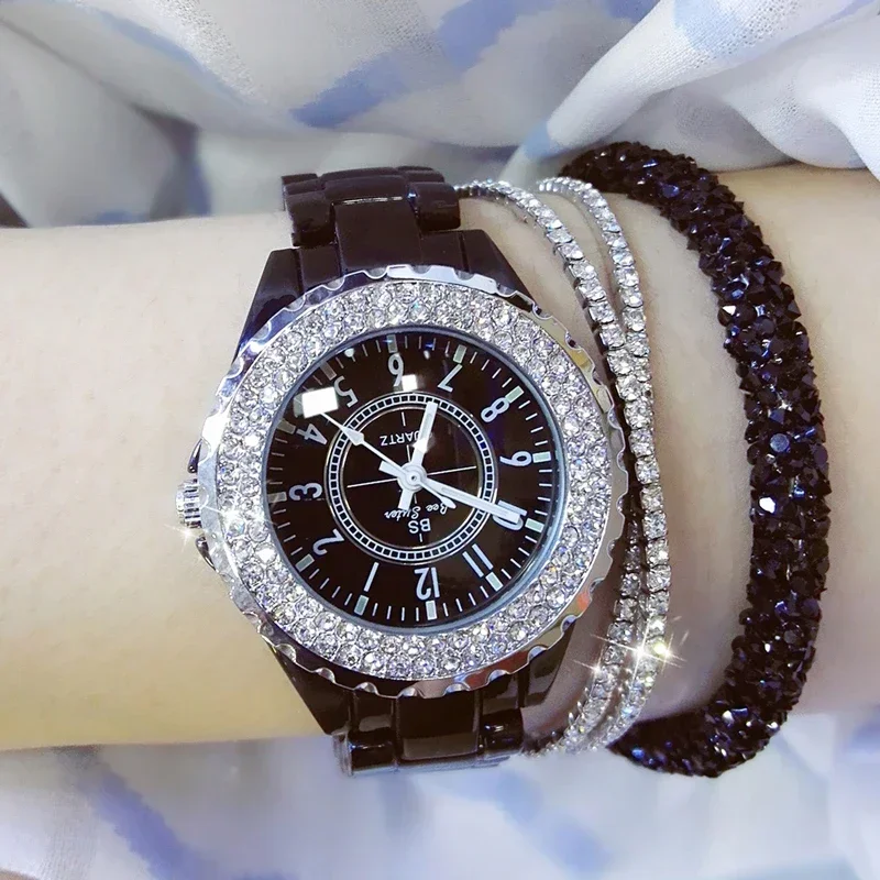 Diamond Watches Woman 2024 Famous Brand Black Ceramic Watch Women Strap Women's Wristwatch Rhinestone Women Wrist Watches