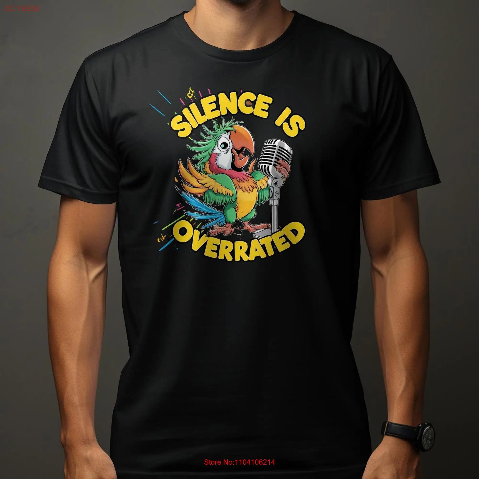 Colorful Parrot with Microphone T Shirt Silence is Overrated Fun Animal Party Vibrant  long or short sleeves