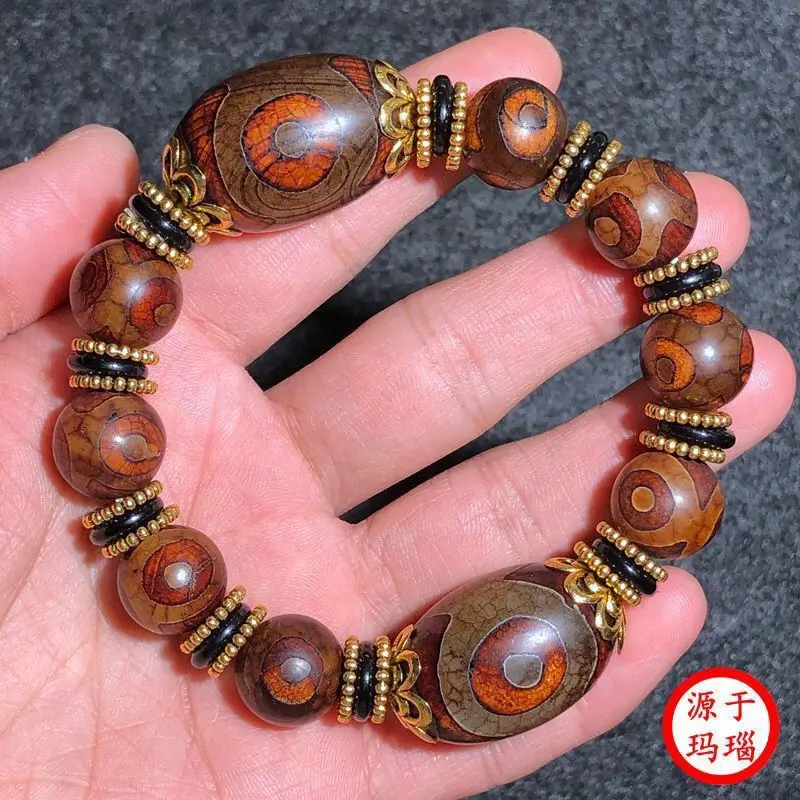 Tibet Three-Eye Ethnic Chalcedony Agate First-Line Three-Eye Buddha Beads Bracelet