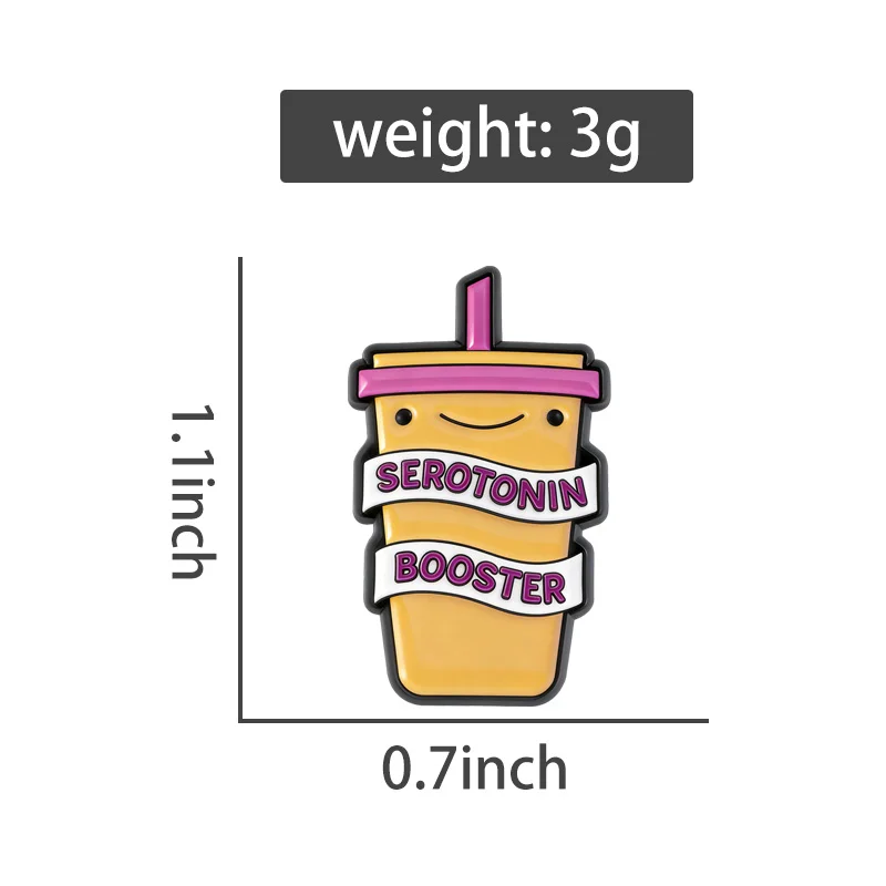 Serotonin Booster Enamel Pins Smile Coffee Cup Brooches Lapel Badges Cute Cartoon Jewelry Gift for Family Friends