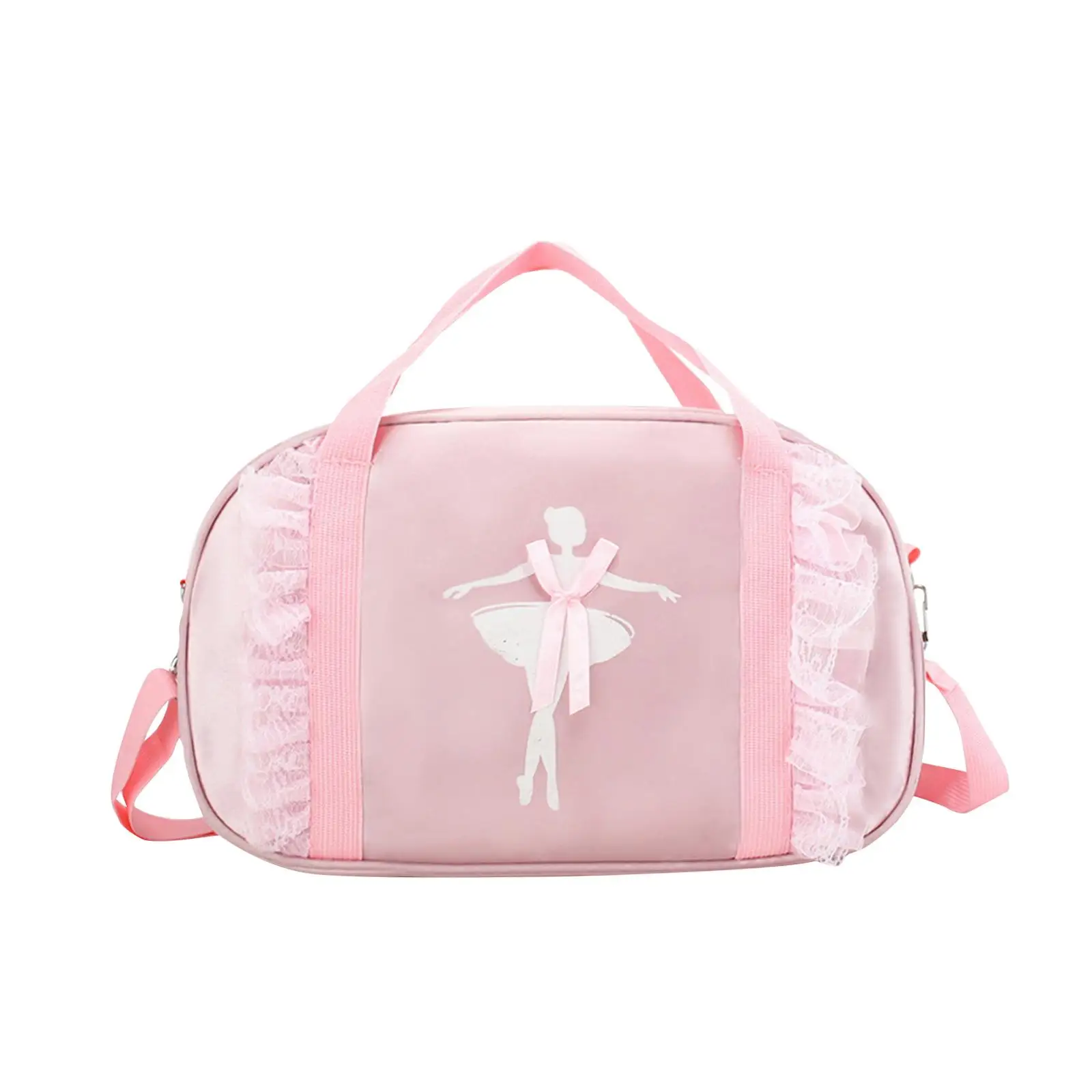 Ballerina Dance Bag for Girls Nylon Duffle Travel Tote Cute Tutu Print Adjustable Shoulder Strap Kids Gymnastics Swimming Carry