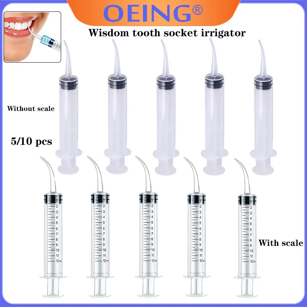 5/10Pcs Disposable Dental Irrigation Syringe Transparent With Curved Tip  Oral Hygiene Care Tools Teeth Whitening Instruments