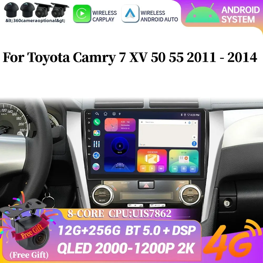 

Android 14 Wireless Carplay 4G GPS Bluetooth Multimedia Touch Screen For Toyota Camry 7 XV 50 55 2011-2014 Car Radio Navigation