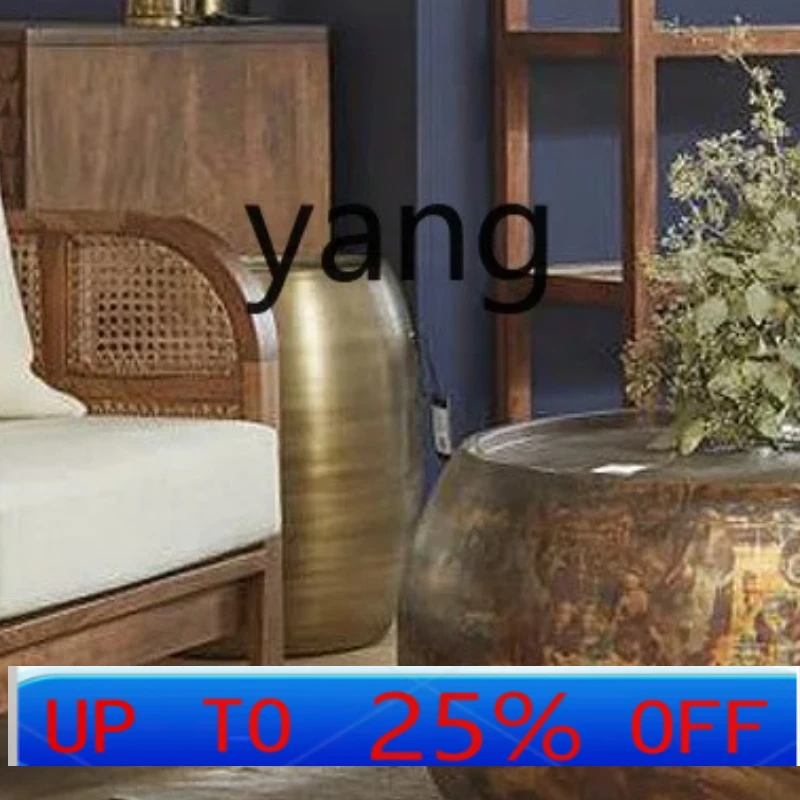 

LH Solid Wood Rattan Sofa Retro Homestay Hotel Living Room Double Three-Seat
