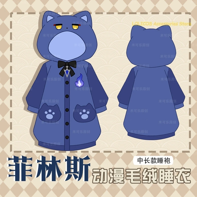 

Game Genshin Impact Kyryll Chudomirovich Flins Cartoon Night-gown Plush Hooded Sleepwear Winter Pyjamas Set Cartoon Costume