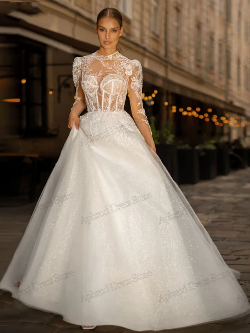 Romantic Wedding Dresses Gorgeous Bridal Gowns Full Sleeves Backless A-Line Robes For Brides Tulle Tiered Vestidos De Novia 2024