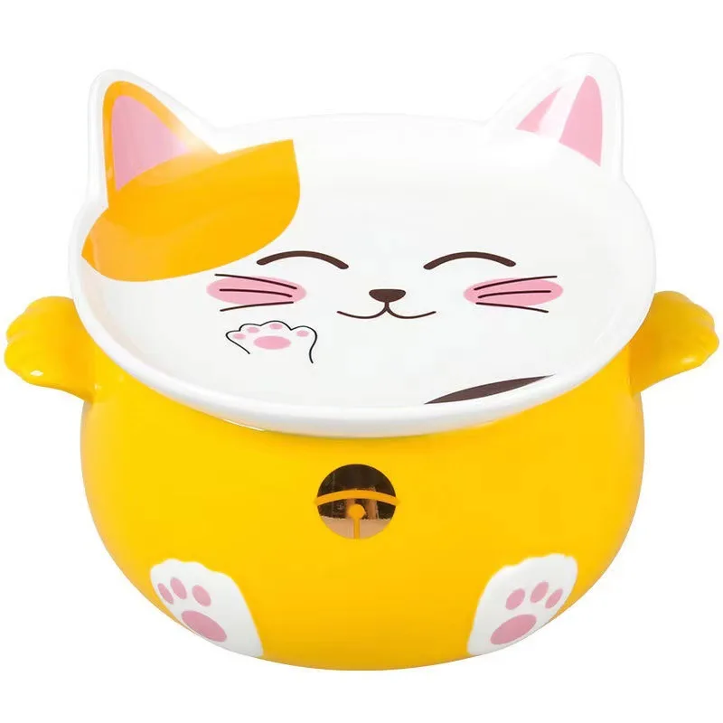 Japanese Cute Ceramic Noodle Bowl with Lid Large Soup Rice Bowl for Student Dormitory Tableware
