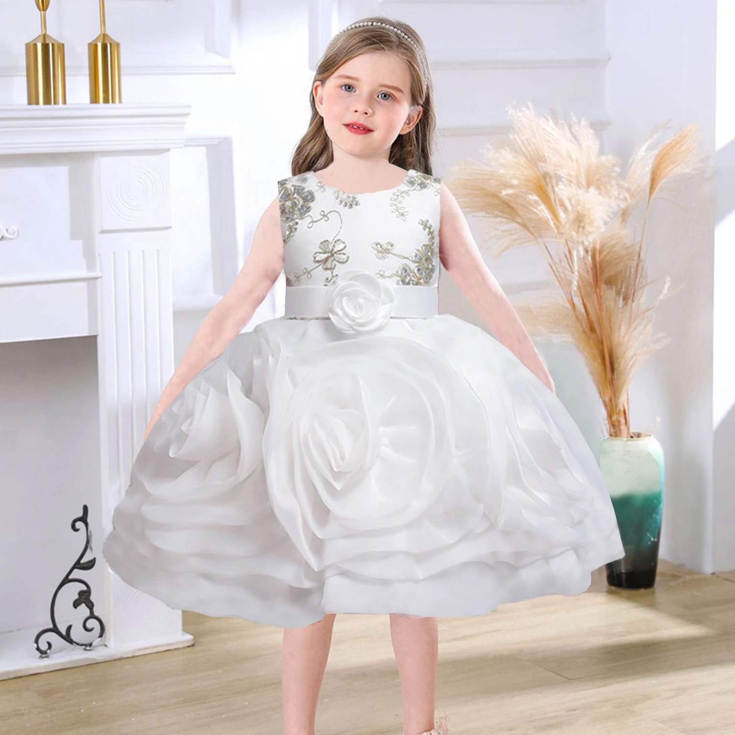 Shiny Toddler Little Big Girls 2-10 Years Big 3D Flower Flower Girl Birthday Pageant Party Holiday Dress