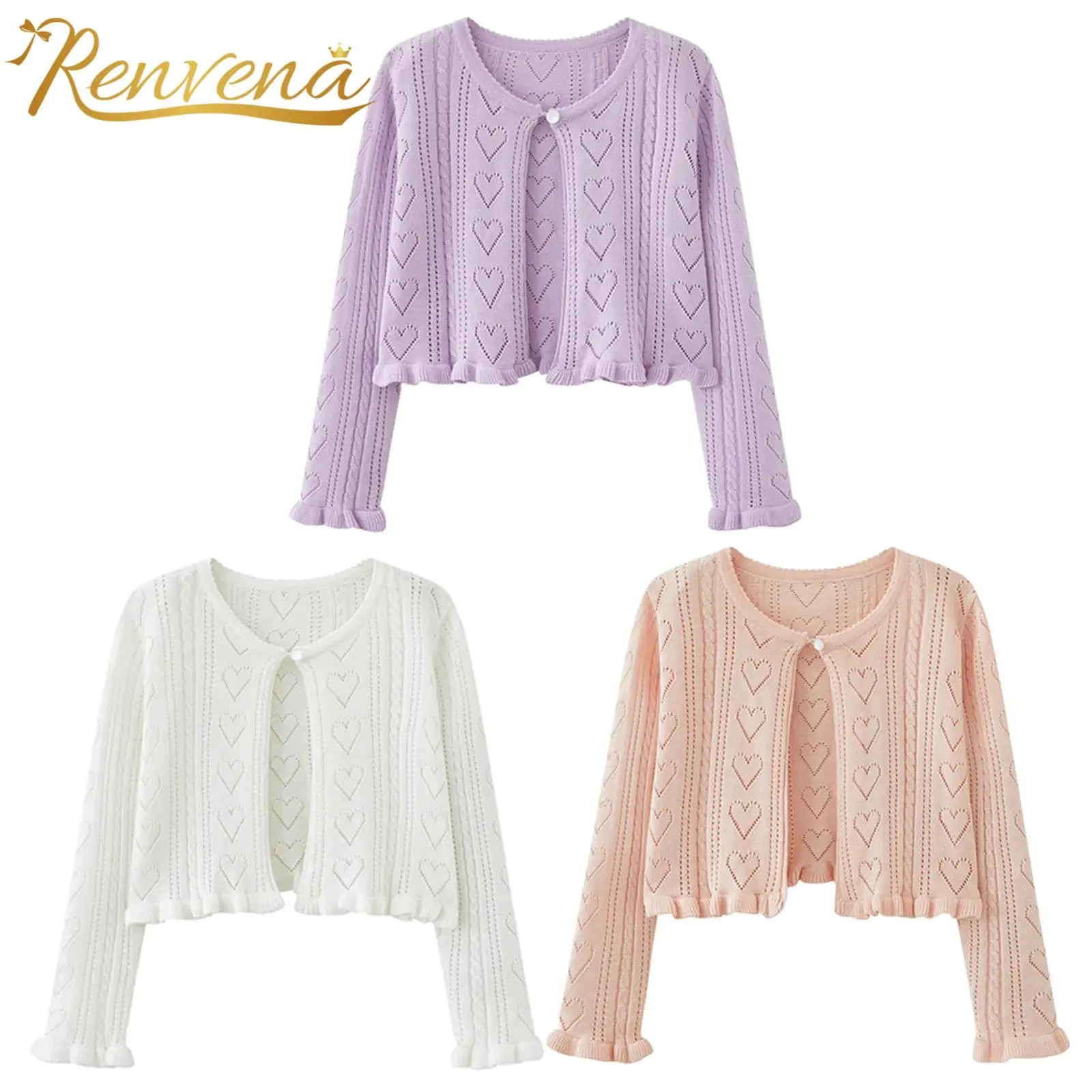 

Coats Children's Cardigan Heart Hollow Knit Sweet Shawl Long Sleeve Cropped Coat for Party Daily Autumn Spring Girls Jacket