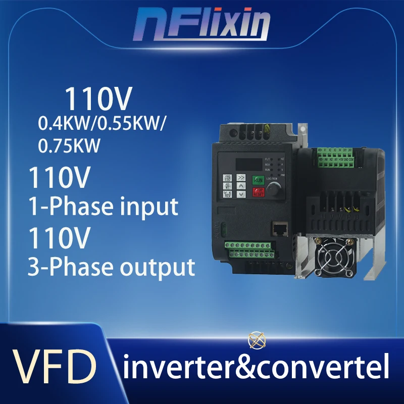 Economical Mini 0.4-7.5kw Variable Frequency Drive Converter 1-Phase input 3-Phase output 110v for Motor Speed Control Inverter