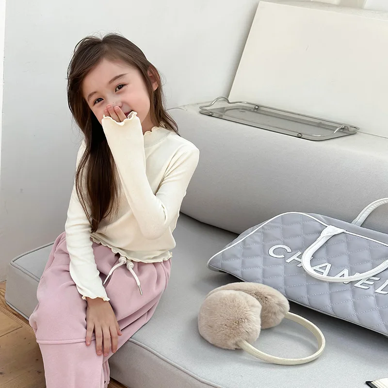 

Children Clothing Girls Undershirt 2023 Autumn Winter Sweet Korean Style Soft Comfortable Cashmere Casual Girls Sweater