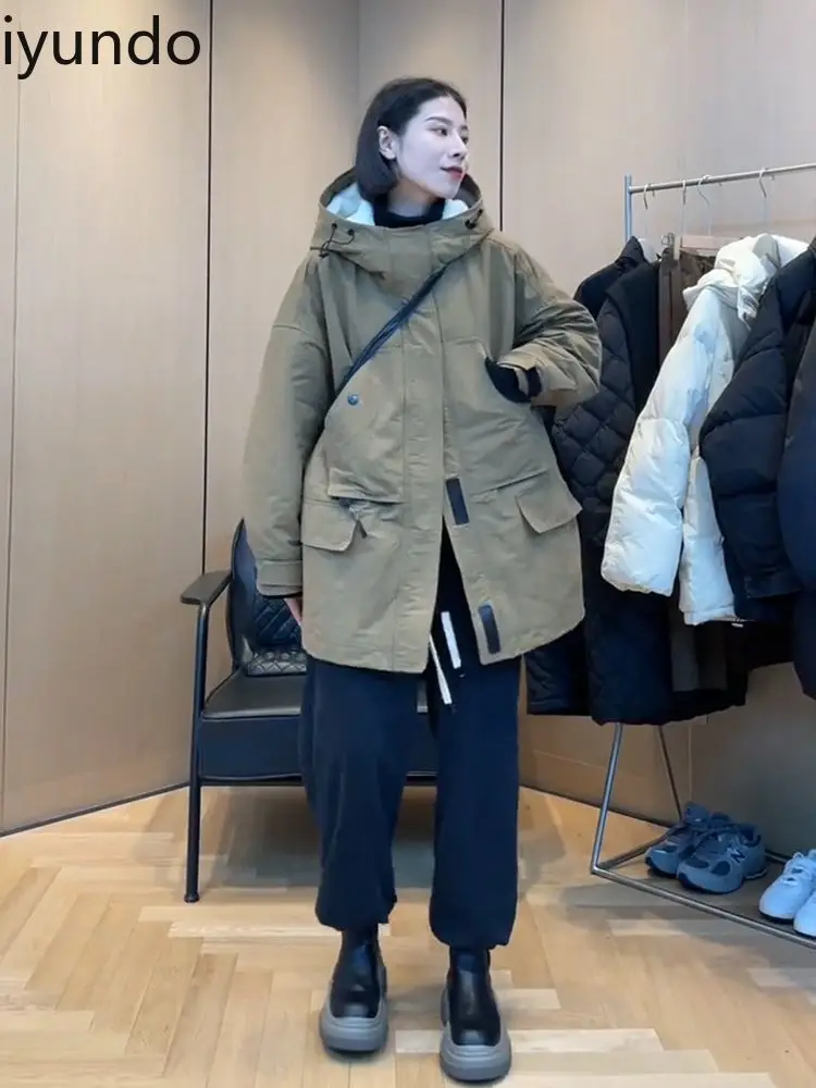 Hooded Downหนาสําหรับผู้หญิงฤดูหนาวออกแบบNiche 2024 ใหม่ParkaยอดนิยมWorkwearแจ็คเก็ตฤดูหนาวเสื้อผ้าผู้หญิง