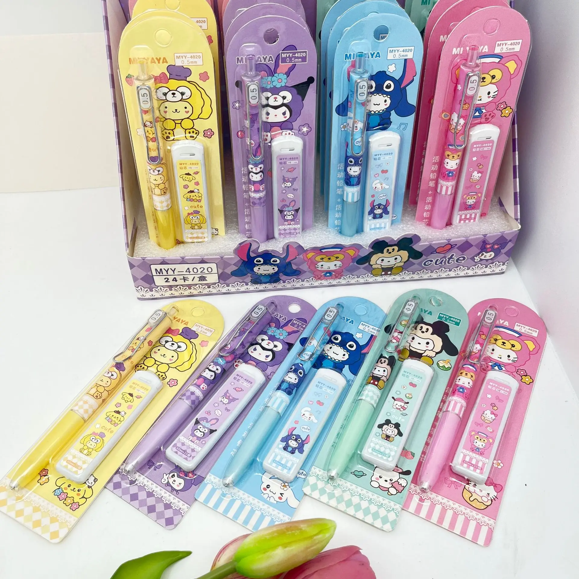 

6/24 pcs Cartoon Kawaii Kulomi Pencils Auto Pencil Set 0.5mm Stationery School Supplies Pencil Refills Combo Stationery Set