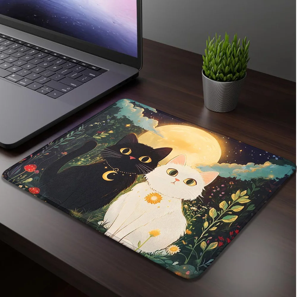 Computer-Mauspad, Speed Sun and Moon Twin Cats, Bürozubehör, Mauspad, Gamer-Schreibtischunterlage, Schreibtischunterlage, Gaming-Matten, Mausepad, Mouspad