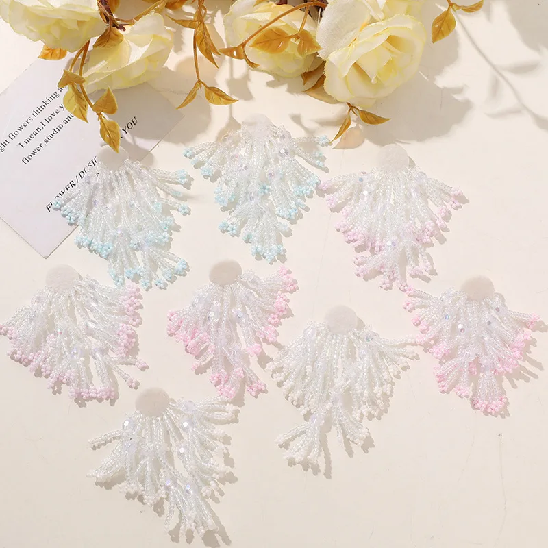Shoe Charms Beaded Flower Long Tassel Sew on Patch 1 Piece Korean Chic DIY Decor for Girls Summer Clothes Clogs Jelly Shoes