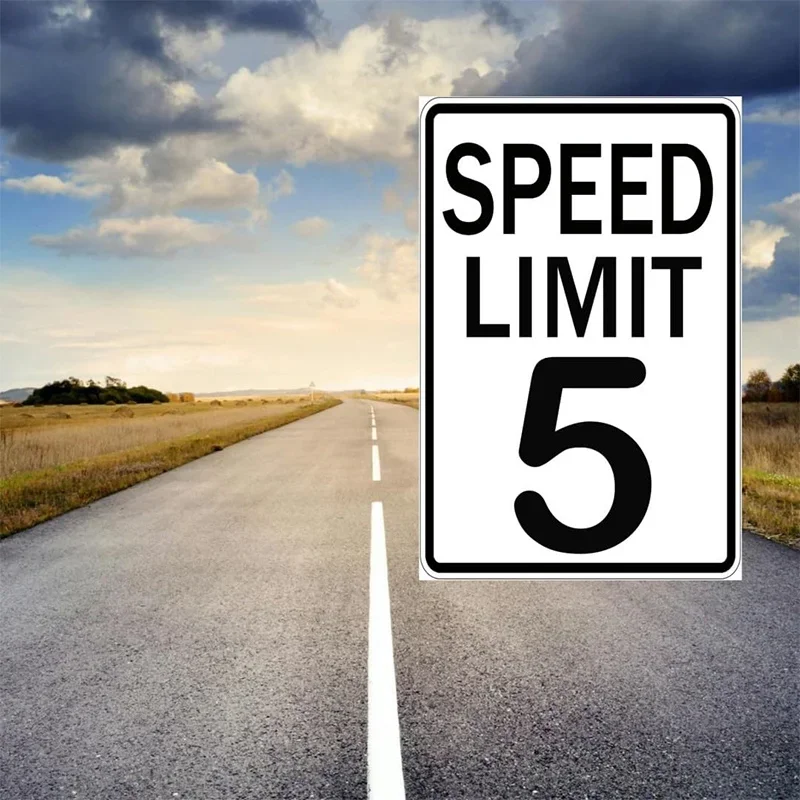 علامة كلاسيكية من الألومنيوم مقاس 8 × 12 بوصة "حدود السرعة 5 ميلا في الساعة" - ديكور حائط باللونين الأبيض والأسود لغرفة النوم والمرآب وكهف الرجل #2